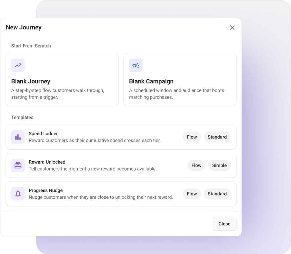 Creazione di un nuovo customer journey nel Journey Builder Loyale per automatizzare campagne marketing e strategie di fidelizzazione clienti
